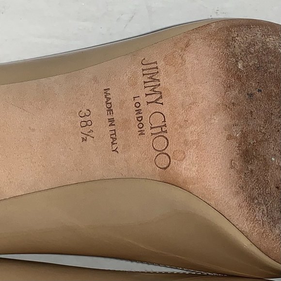 Jimmy Choo Romy Pointy Toe Nude Patent Pump Sz38.5 - Picture 10 of 10